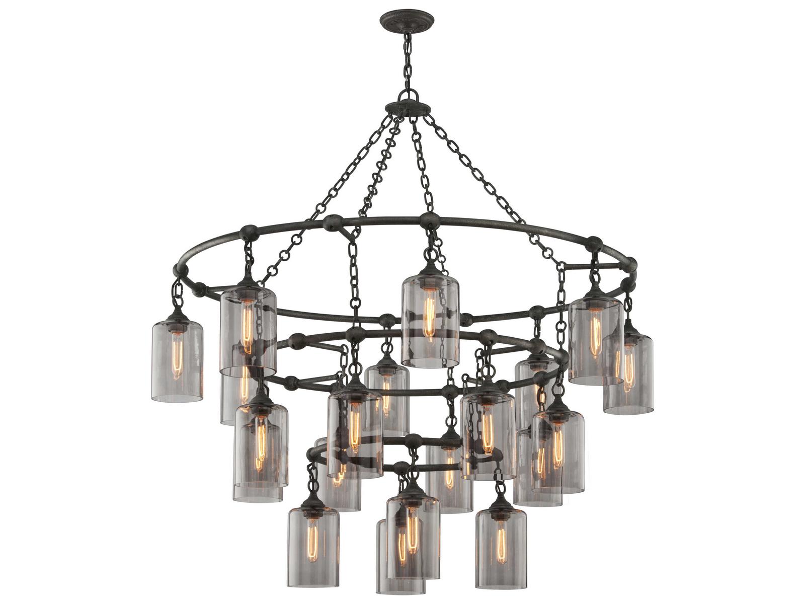 Troy Lighting 20-Light Gotham Tiered Chandelier in Aged Pewter