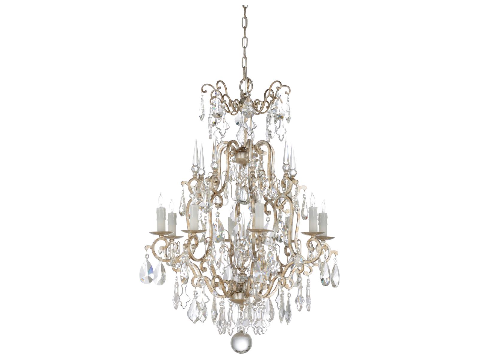 Wildwood 8-Light Versailles Chandelier in Antique Silver Leaf with Clear Crystals