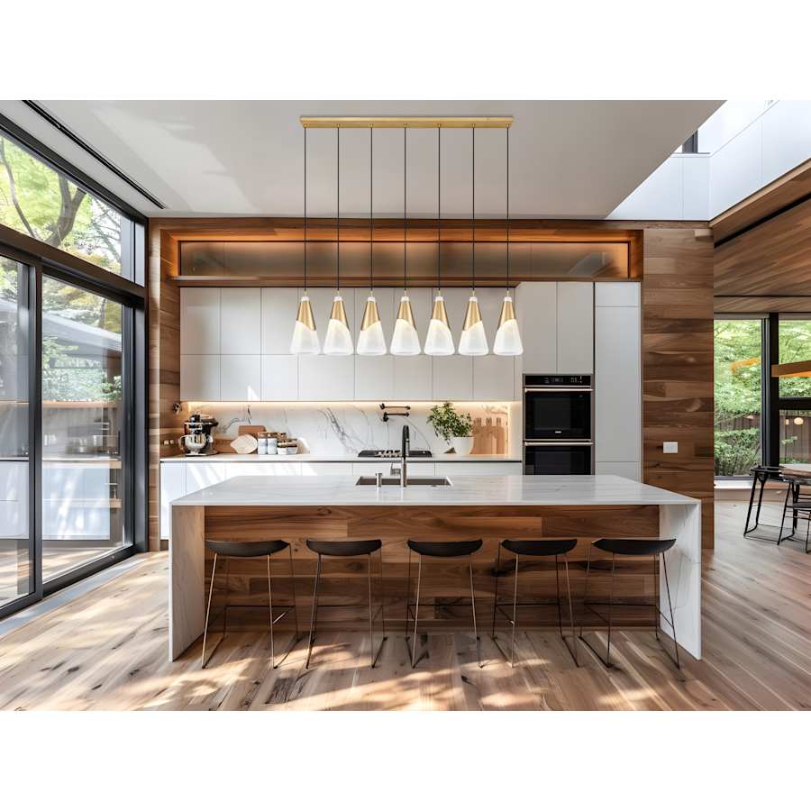 Z-Lite Aimie 7 Light 54" Wide Linear Pendant with 16" Tall White Swirl Glass Shades
