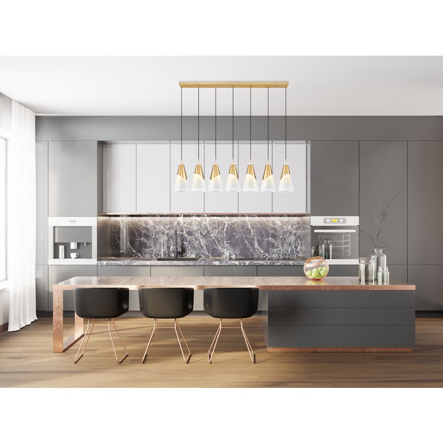 Z-Lite Aimie 7 Light 54" Wide Linear Pendant with 16" Tall White Swirl Glass Shades