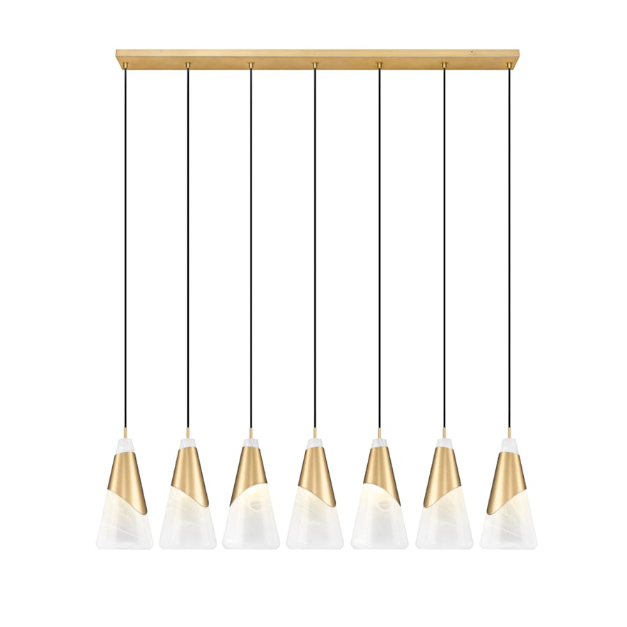 Z-Lite Aimie 7 Light 54" Wide Linear Pendant with 16" Tall White Swirl Glass Shades