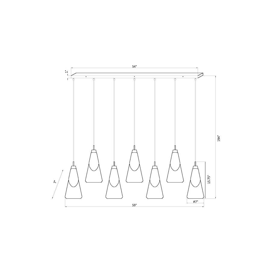 Z-Lite Aimie 7 Light 54" Wide Linear Pendant with 16" Tall White Swirl Glass Shades