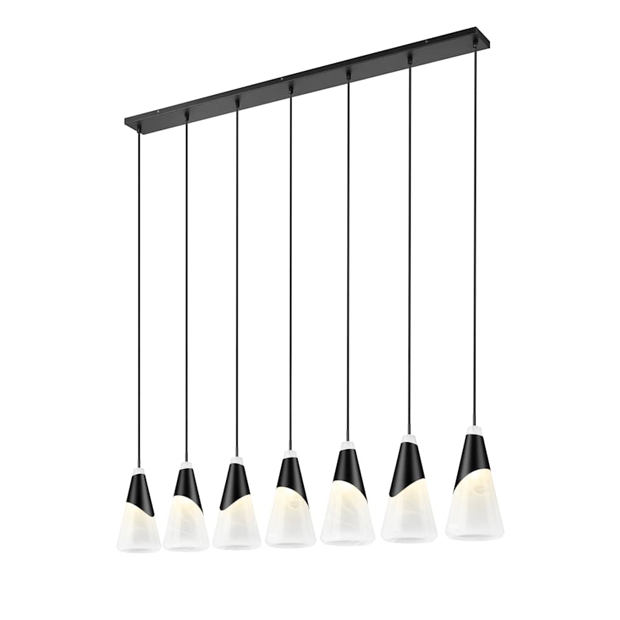 Z-Lite Aimie 7 Light 54" Wide Linear Pendant with 16" Tall White Swirl Glass Shades