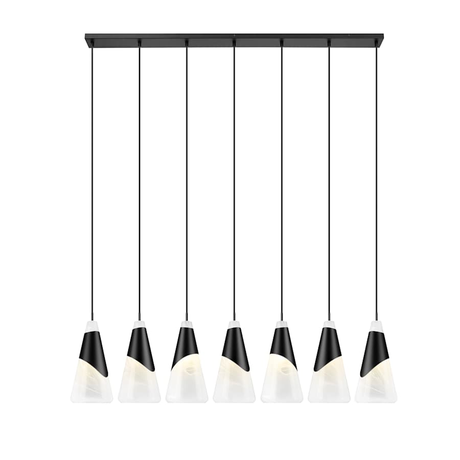 Z-Lite Aimie 7 Light 54" Wide Linear Pendant with 16" Tall White Swirl Glass Shades