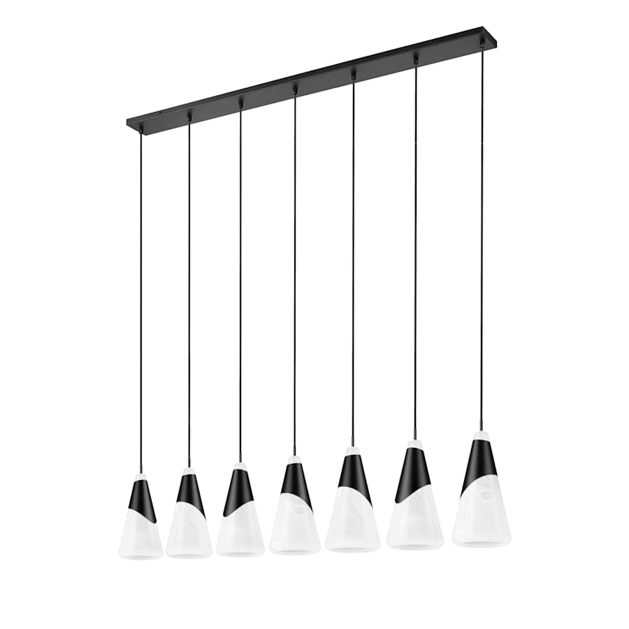 Z-Lite Aimie 7 Light 54" Wide Linear Pendant with 16" Tall White Swirl Glass Shades