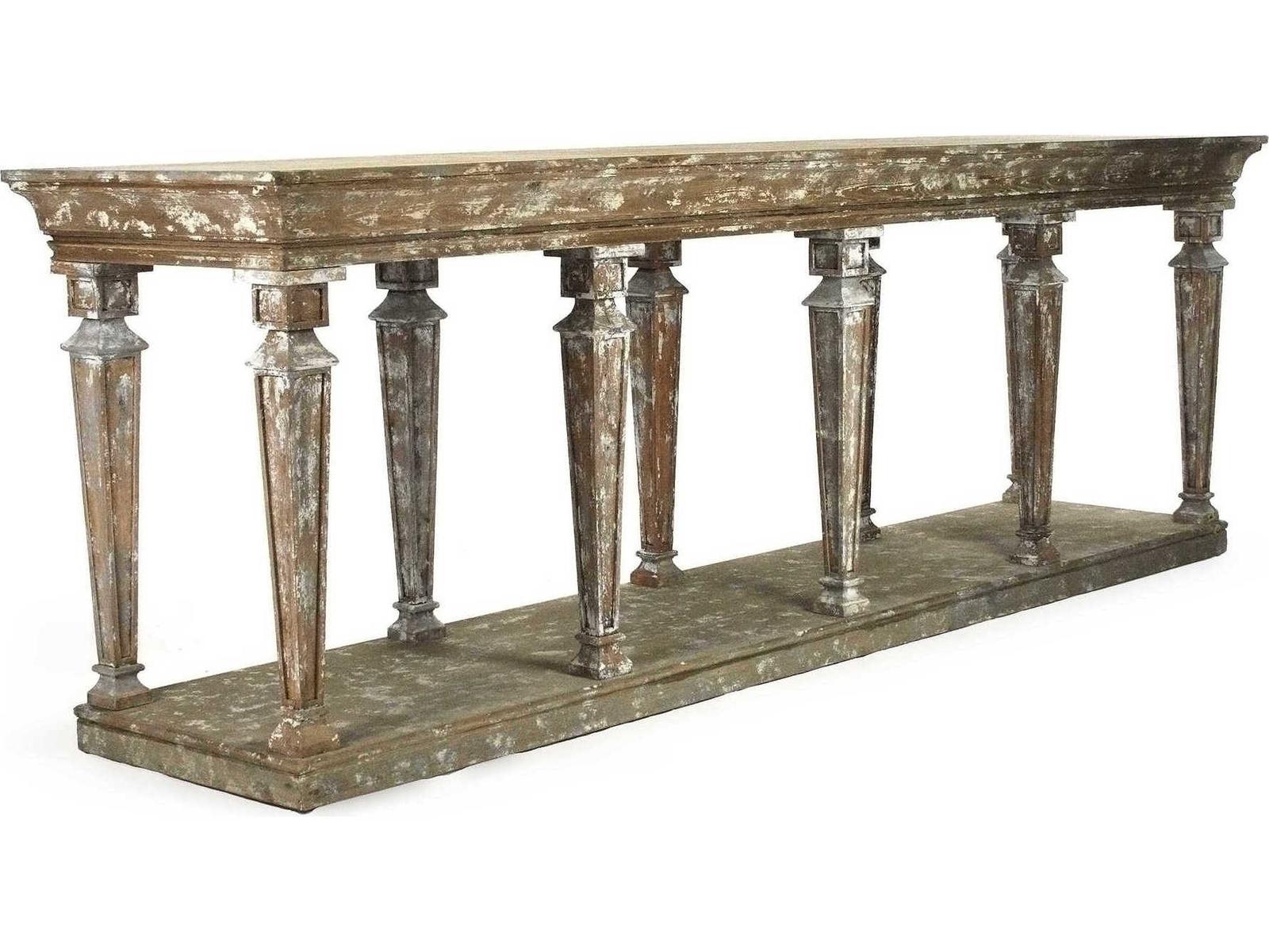 Colin Rectangular Console Table Distressed Umber Brown Pine Birch